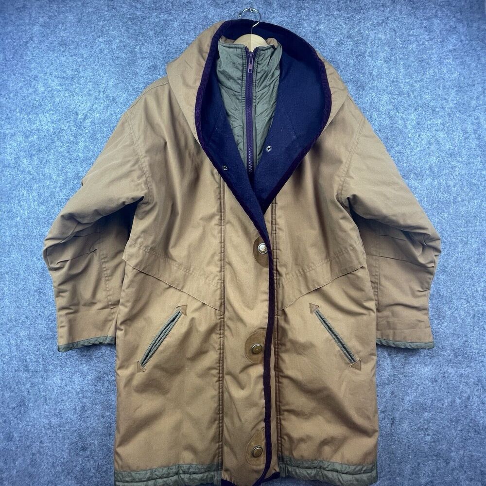 Vintage Inner View Coat Womens Small Purple Brown Hooded Chore Coat Lined 90s